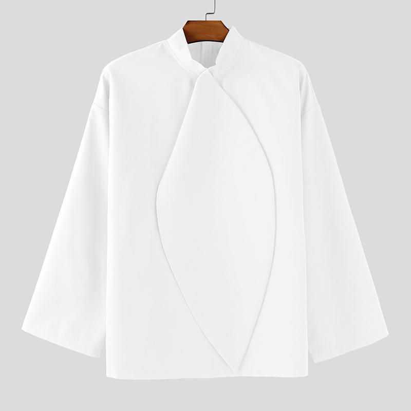 INCERUN Oversized Men Stand Neck Tie Up Long Sleeve Casual Loose Shirts