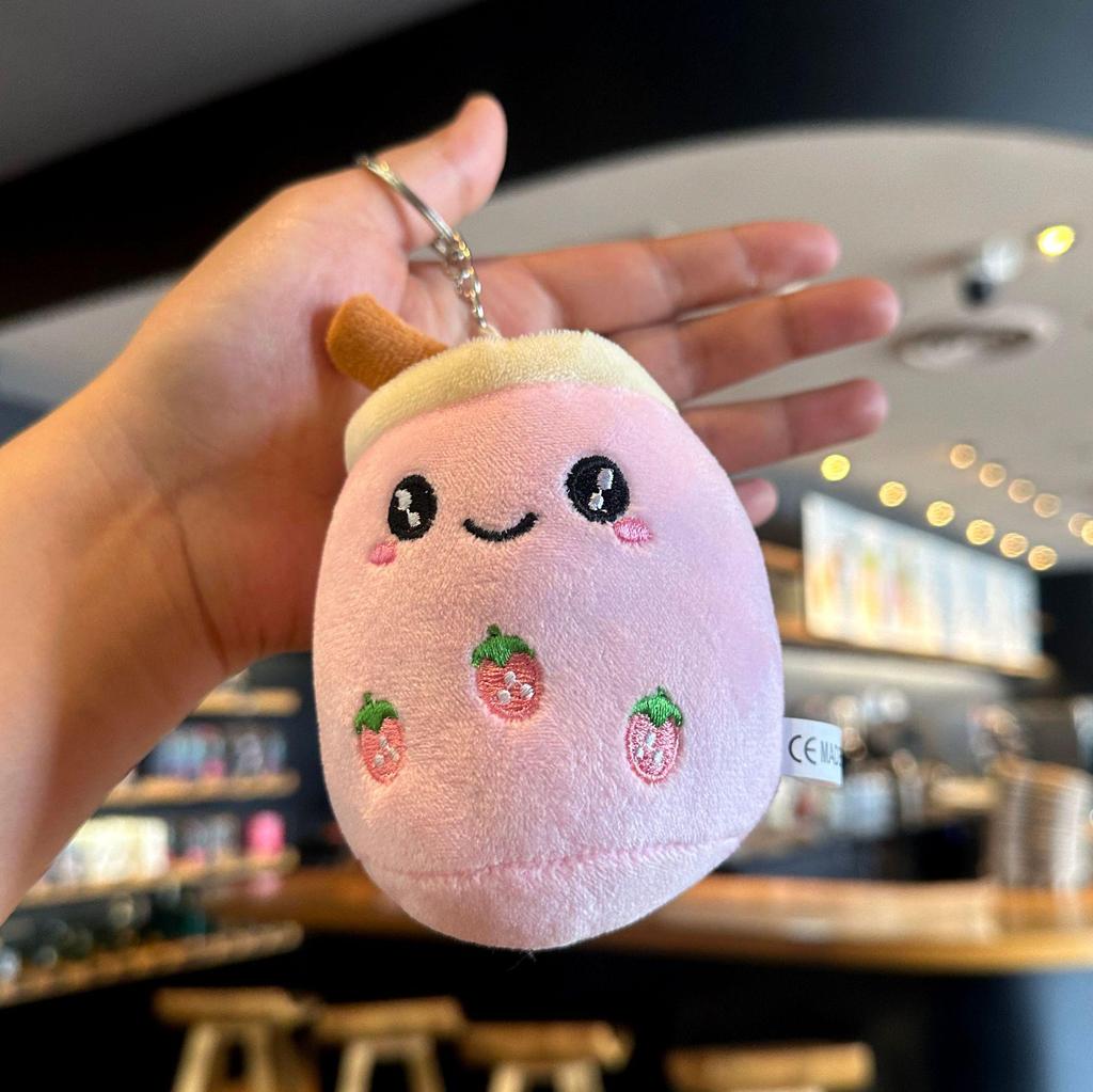 Creative Cartoon Milk Tea Plush Bag Keychain - Fluffy Cute Pendant Accessory for Car or Bag