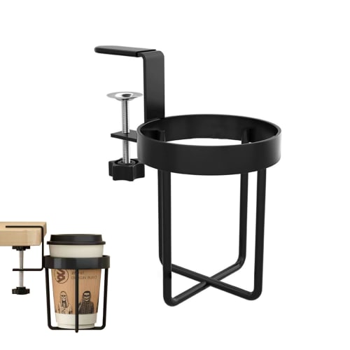 

kasanidika Drink Holder, Cup Holder for Drinks, Cups, and Mugs, Cup Stand, Desk Side Holder, Clamp Type, 180-Degree Rotating Storage, Adjustable, Easy