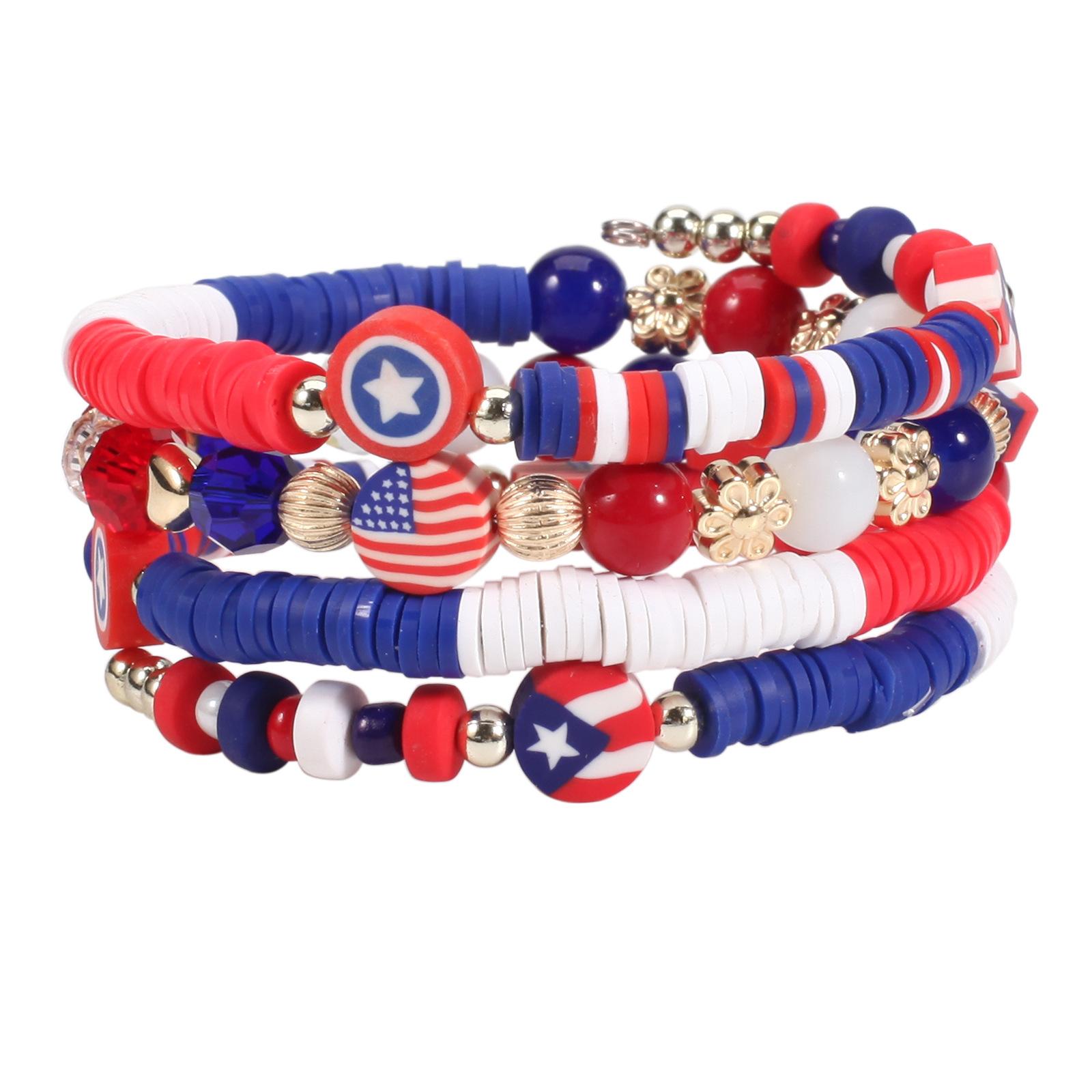 JYL TS Bracelet Bohemian Independence Day  Braided Beads Ignites Patriotism Style 1 рубиново-красный