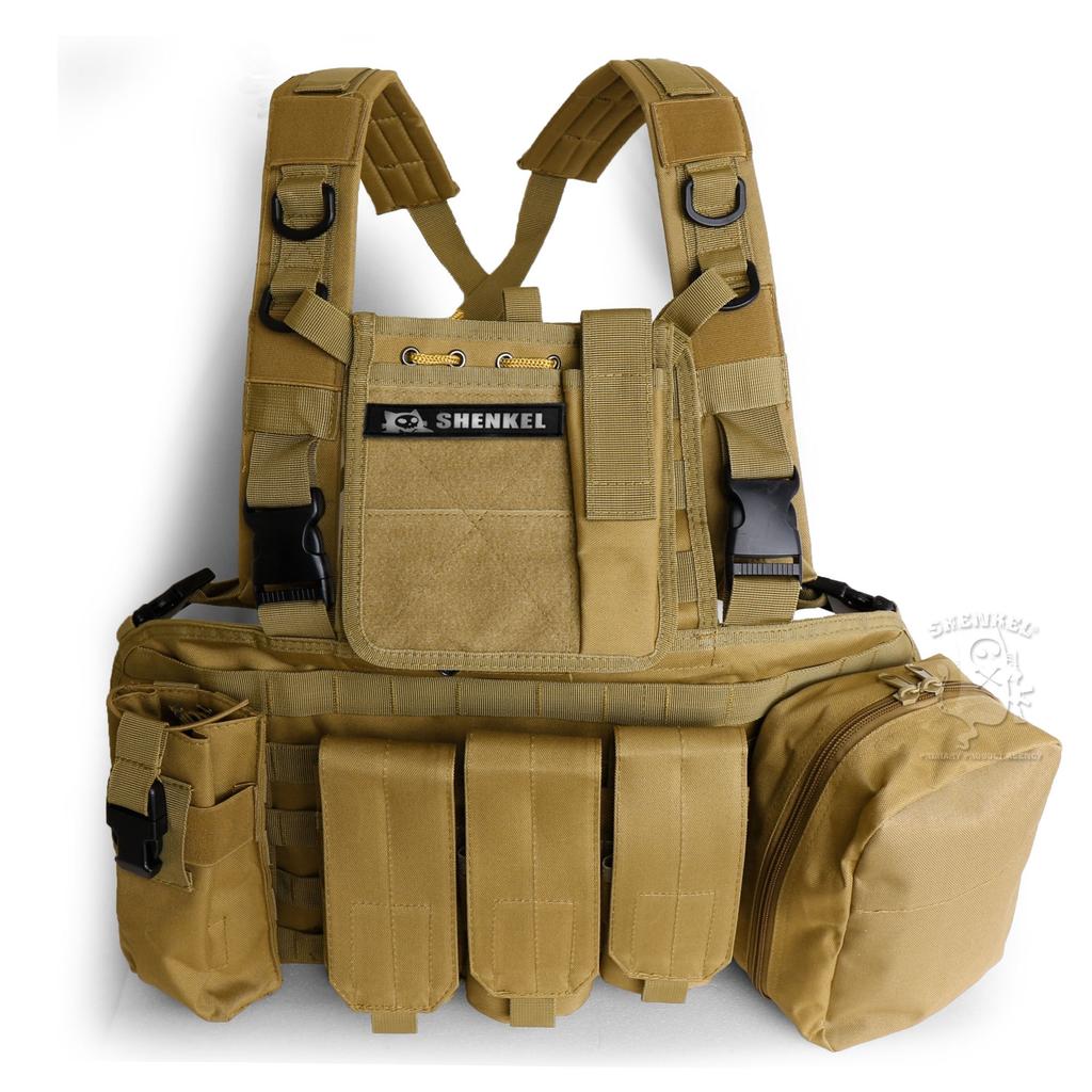 SHENKEL Lightweight 2-Way Modular Vest Chest Rig with 4 Pouches, var.4 TAN (vest-004tan)