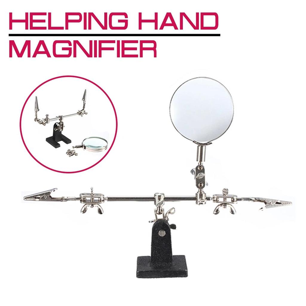 Narzędzie Trzecia Ręka 60mm Stojak do Lutowania z 4x Szkłem Powiększającym do Spawania LED Obrotowy Regulowany 360 Stopni 2 Klipsy Aligatorowe