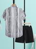 Men's Casual Light Green Striped Short-Sleeve Shirt and Shorts Set, Summer 2025 Edition