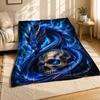 Blue Dragon Coiled Around Skull Coral Fleece Blanket