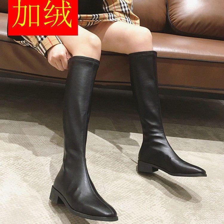 Lange Stiefel Damen Frühling und Herbst Einzelstiefel aber Knie Reißverschluss neue Ritterstiefel Hochelastische Stiefel dünne Version lange Stiefel