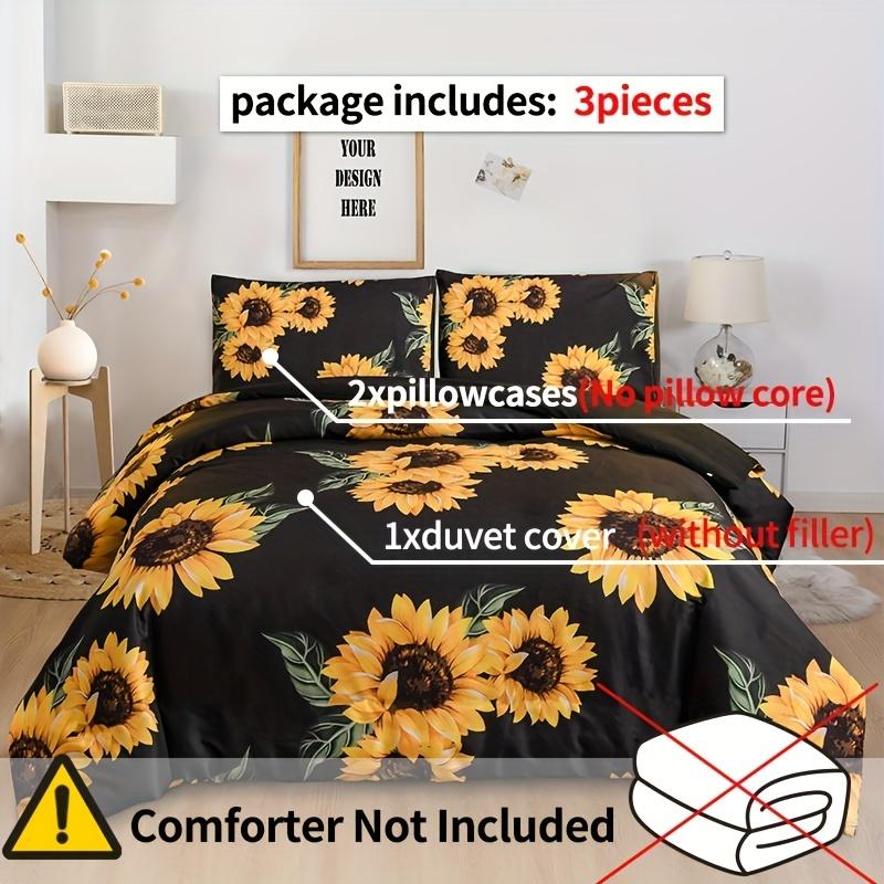 Soft And Comfortable Sunflower Print Duvet Cover Set For Bedroom And Guest Room - Includes 1 Duvet Cover And 2 Pillowcases )