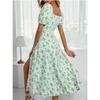Florales, rückenfreies, schmal geschnittenes Kleid, trägerlos, Puffärmel, Hosenträgerkleid, geteilt, plissiert, Schnürung, Vintage-Sommer-Damenbekleidung