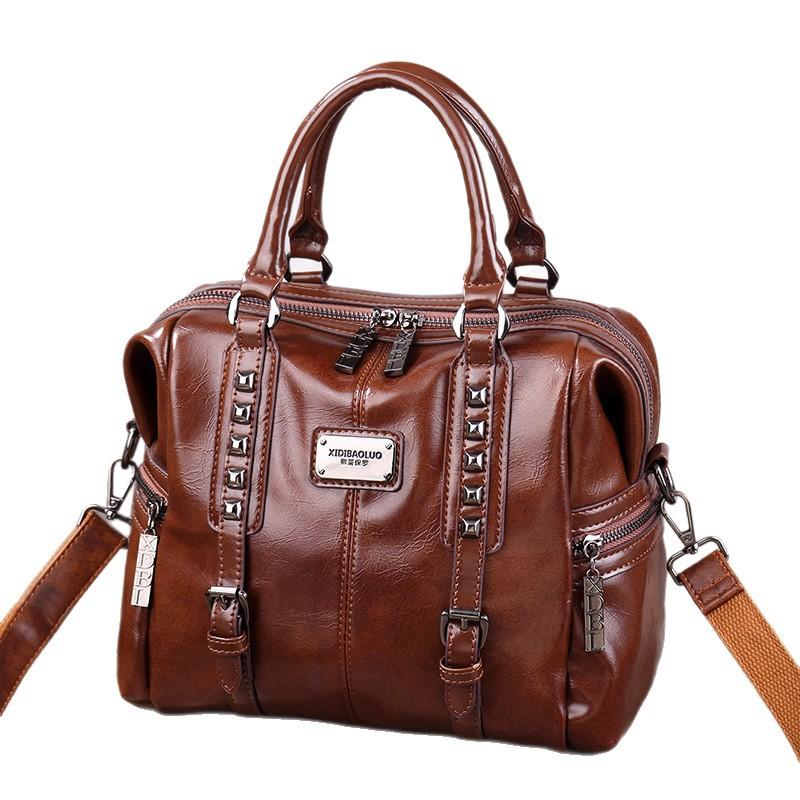 New Fashionable European and American Retro Bag Handheld Crossbody Oil Wax Leather Multi Pocket Pillow Women's Bag