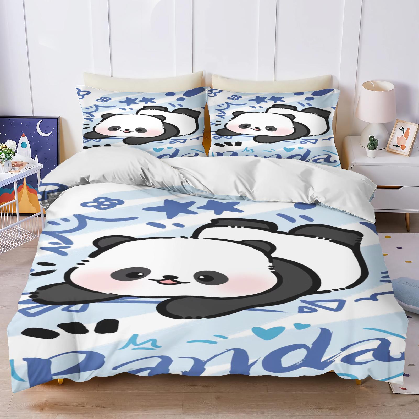 

Panda Cute Printed Cartoon 3-Piece One Piece Bedding Set Comforte Luxus Exquisite Birthday Gift Polyester Home Decor Duvet Cover 135x200cm