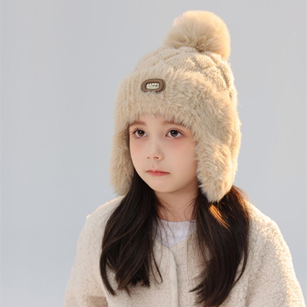 Plush Winter Knitted Hat Solid Color Earflaps Bonnet Hat Fashion Kids Beanie Cap