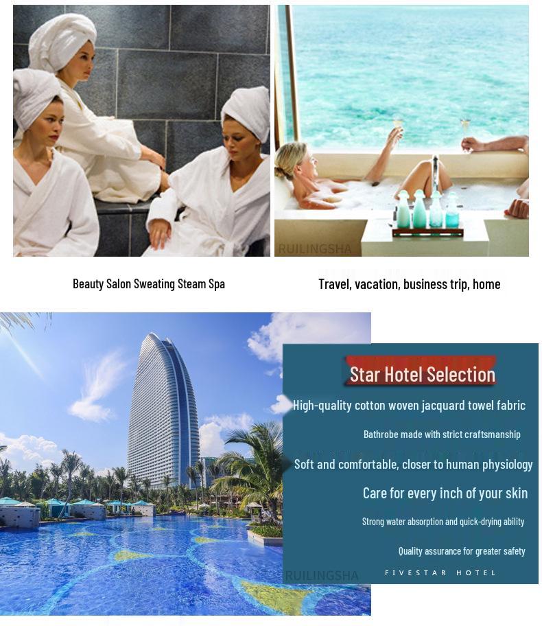 Luxury 5-Star Pure Cotton Bathrobe: Absorbent, Quick-Dry, Long Style for Men, Women, Couples, Suitable for All Seasons.