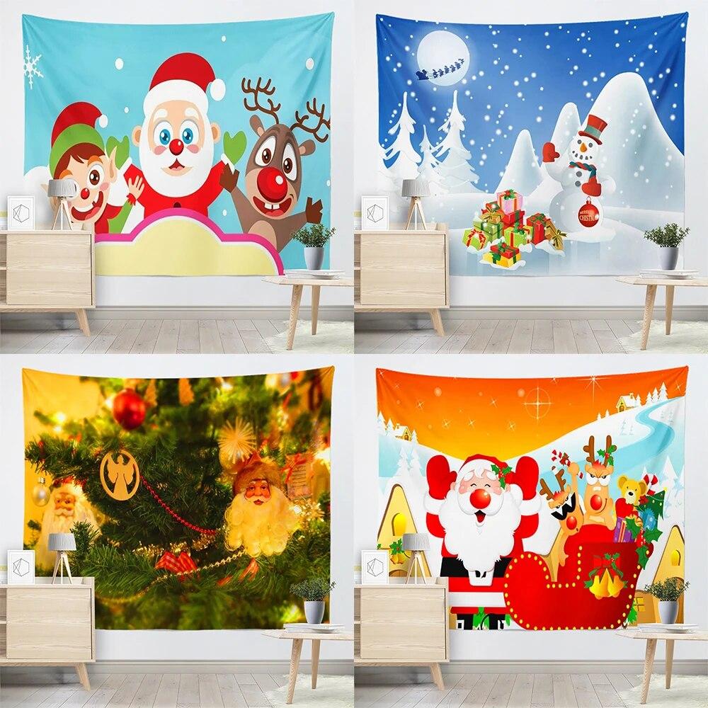 

С Рождеством Санта-Клаус гобелен с принтом на потолок, гостиная, спальня, украшение на стену, гобелен 230x180 см