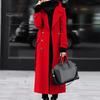 Slim Fit Lapel Coat Women Overcoat Double-breasted Turn-down Collar Cardigan Mid-calf Length Long Sleeves Pocket Jacket with Pockets OL Commuting