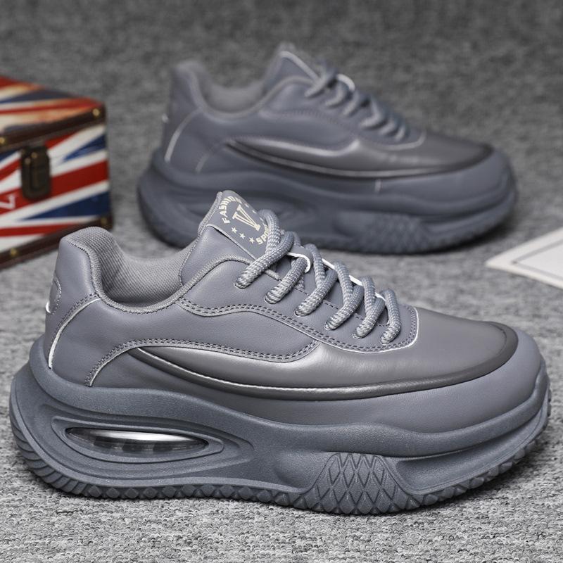 Fashion Spring Autumn Leather Platform Sneakers Red Casual Shoes Air Cushion Men Sneakers Thick Sole Sports Shoes Red Chunky Sneakers