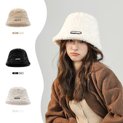 Winter Plüschhut Mode Damen Herbst Kleines Schwarzes Etikett Warmer Eimerhut Flauschiger Fischerhut Winter Mädchen