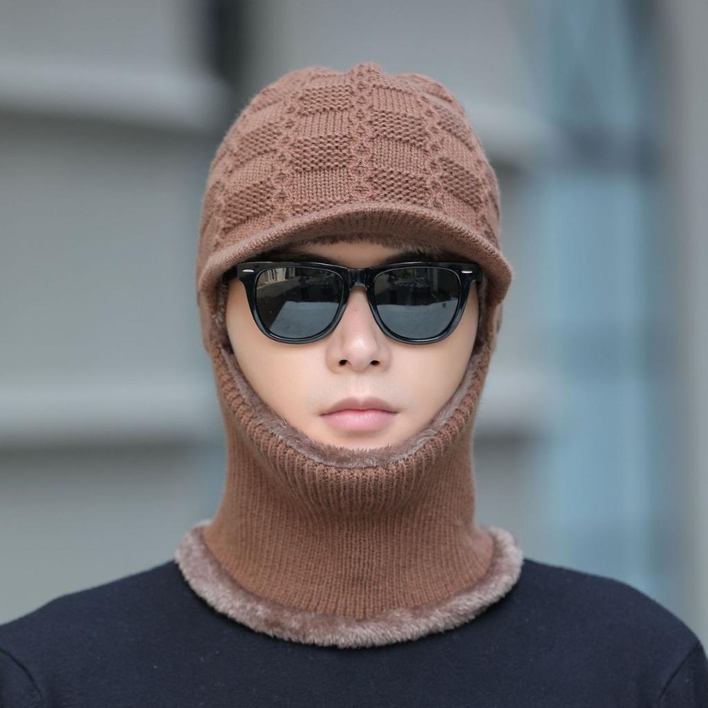 Men's Knitted Hat Winter Outdoor Veneer Cold Proof Wool Hat Plus Velvet Warm Cold Hat Thick Hat