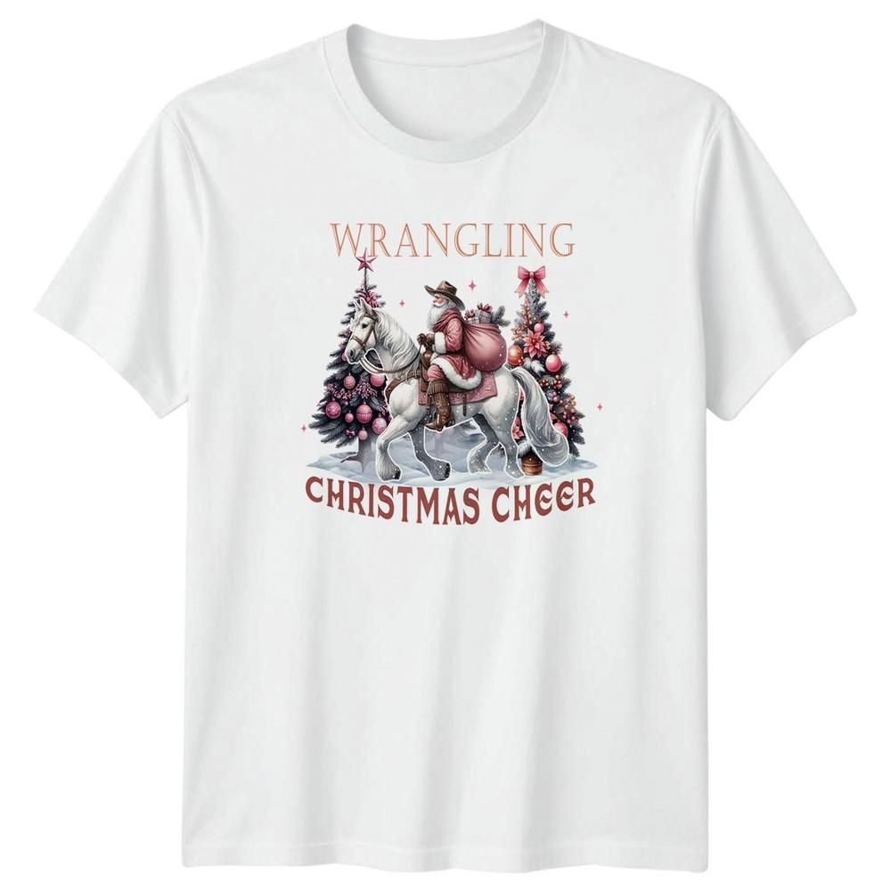 Wrangling Christmas Cheer Western Santa Horse Holidays Christmas Unisexs TShirt S