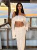 Sexy Knit One-neck Long Sleeve Short Top Drawstring Half Skirt Beach Two-piece 2025 Women Summer Swimsuit Cover Up Chic Set K172