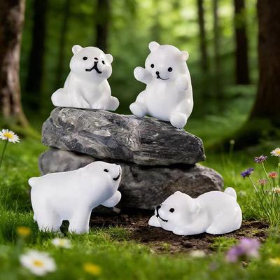 4Pcs Miniature Polar Bear Figurines Resin Crafted Handicraft Simulation Diy Aquarium Landscape Dollhouse Decor Bonsai Ornaments