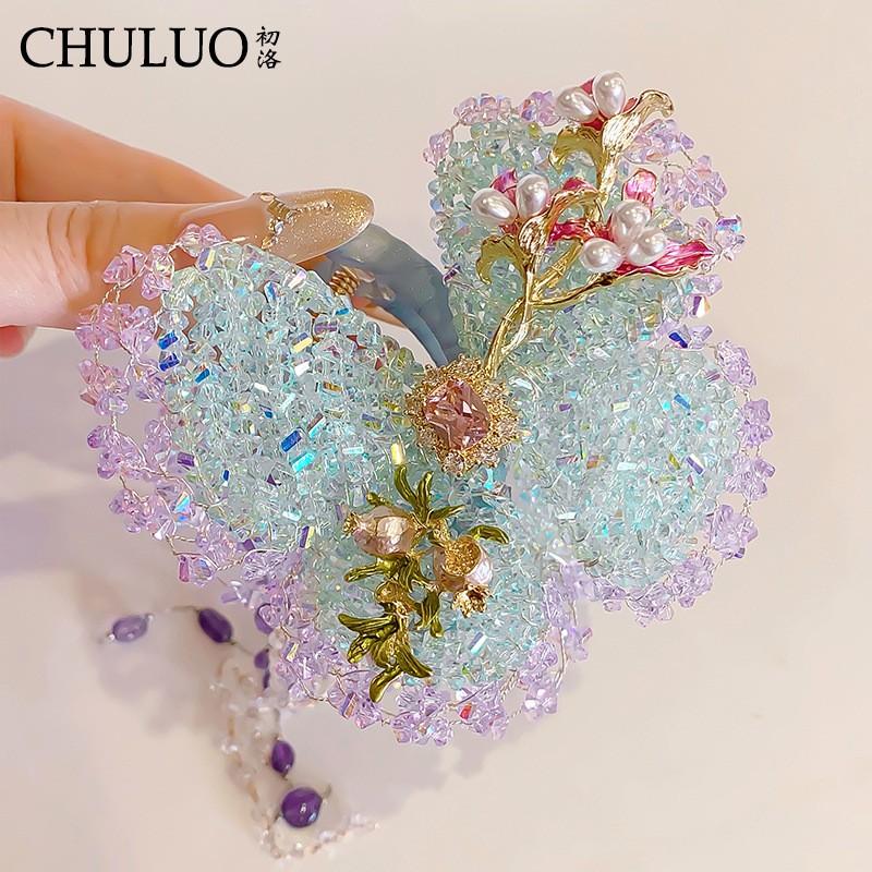 Elegant Butterfly Knot Hair Claw Clip Women Ice Blue 8cm Floral-Style Accessory Lightweight Luxury Updo Pin Ice Blue Butterfly Knot 8cm