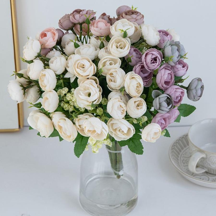 Artificial Flowers Cheap Silk Tea Buds Roses Wedding Garden Bridal Bouquets Festival Table Decor Vases Home Room Yard Fake Peony