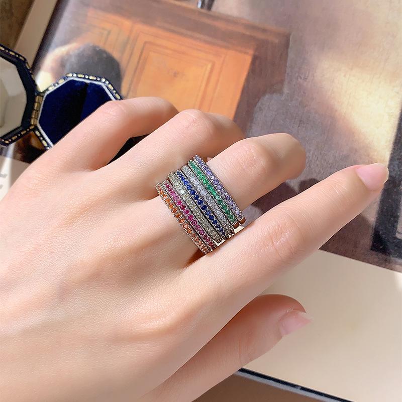 2026 Stylish and Simple Full Diamond Row Ring Rose Gold Split Single Row Ring Broken Diamond Row Diamond Ring Versatile Jewelry