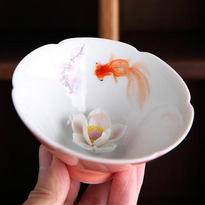 Tazza da tè in ceramica con fiore pizzicato fatto a mano Tazza da tè rosa da donna Set da tè Kung Fu per la casa Cappelli da pescatore Tazze