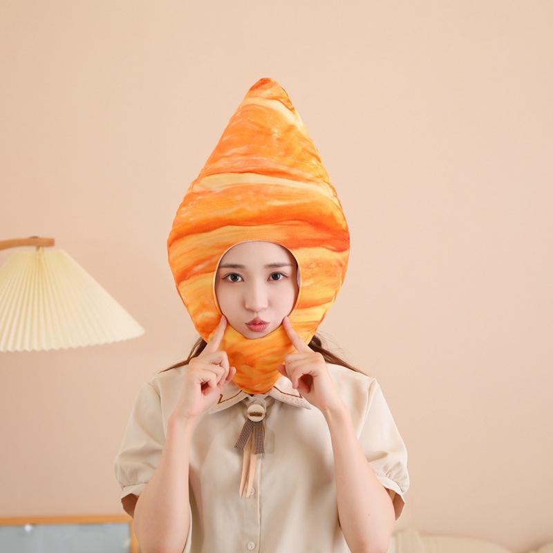 

Шапка-капюшон в виде круассана, плюшевый капюшон, реквизит для фото, мультяшный капюшон, реквизит для выступлений 54*30CM0.18kg