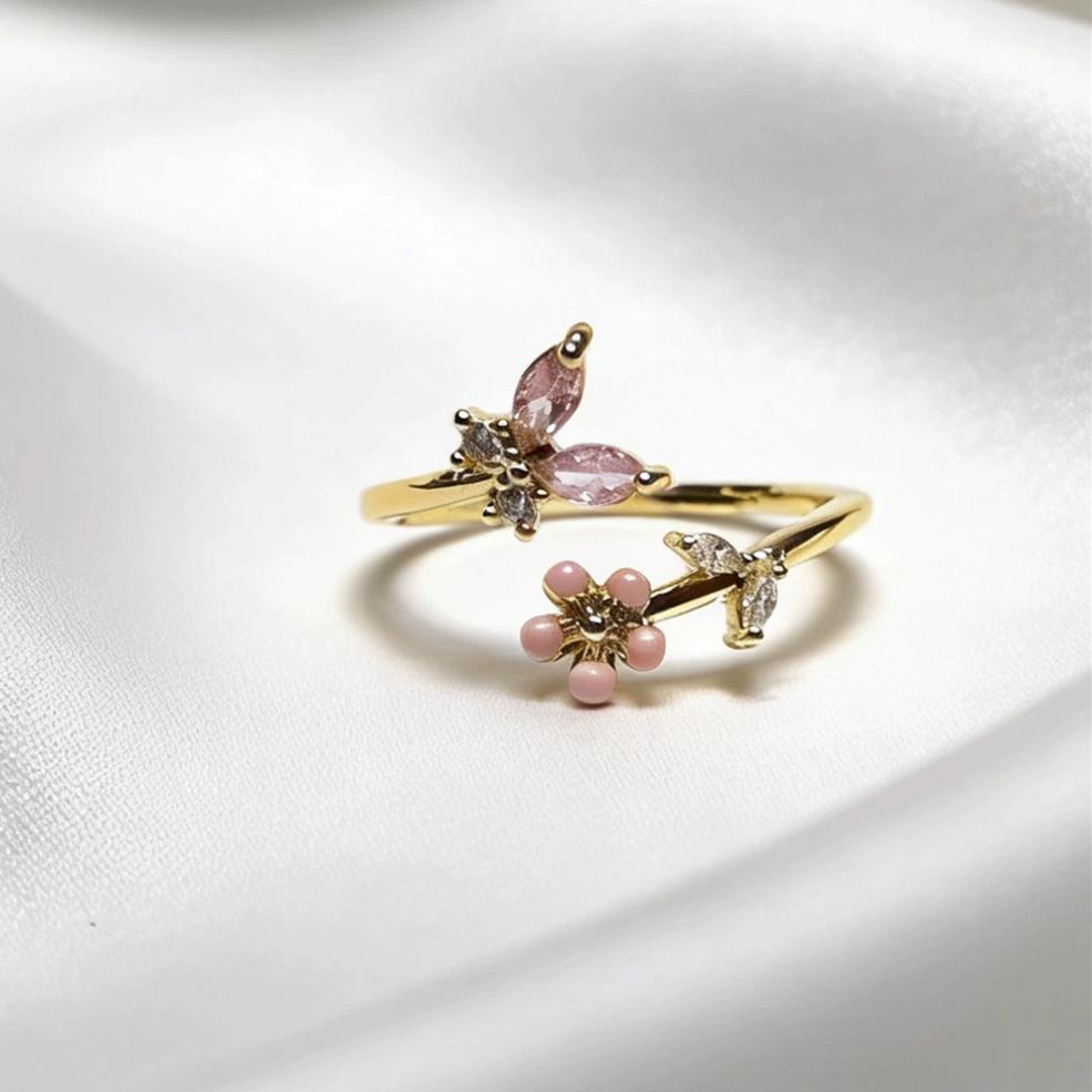 New Fashion Crystal Zircon Rings Sweet Flower Leaf Butterfly Adjustable Open Rings Female Wedding Engagement Jewelry Gift