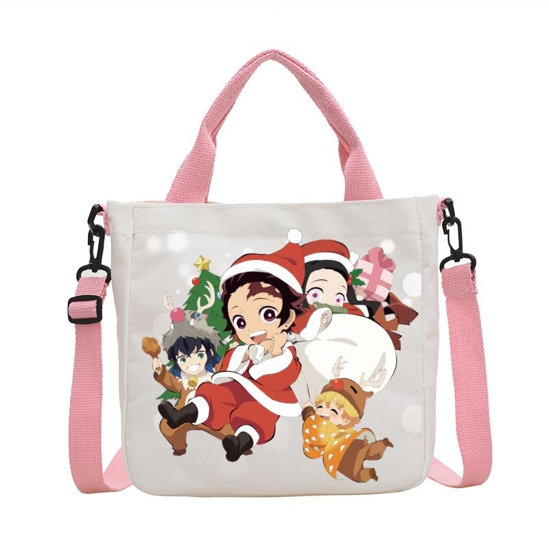 Anime Demon Slayer Canvas Crossbody Bag Cartoon Figures Print Shoulder Bags Fashion Minimalist Commuting Storage Handbag Gifts