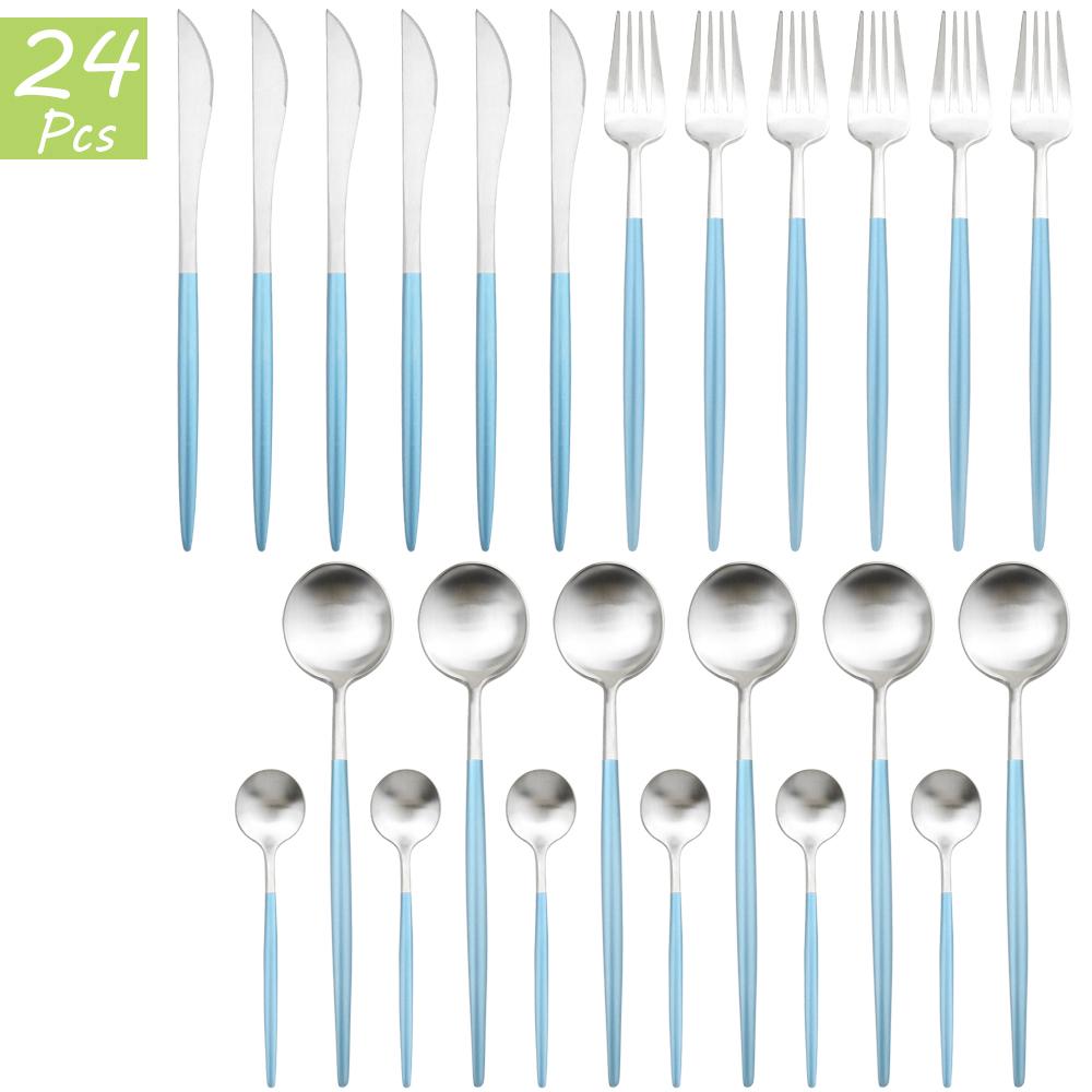 24Pcs Multicolor Dinnerware Set Knife Fork Spoons Teaspoon Tableware 18/10 Stainless Steel Cutlery Western Kitchen Silverware Flatware