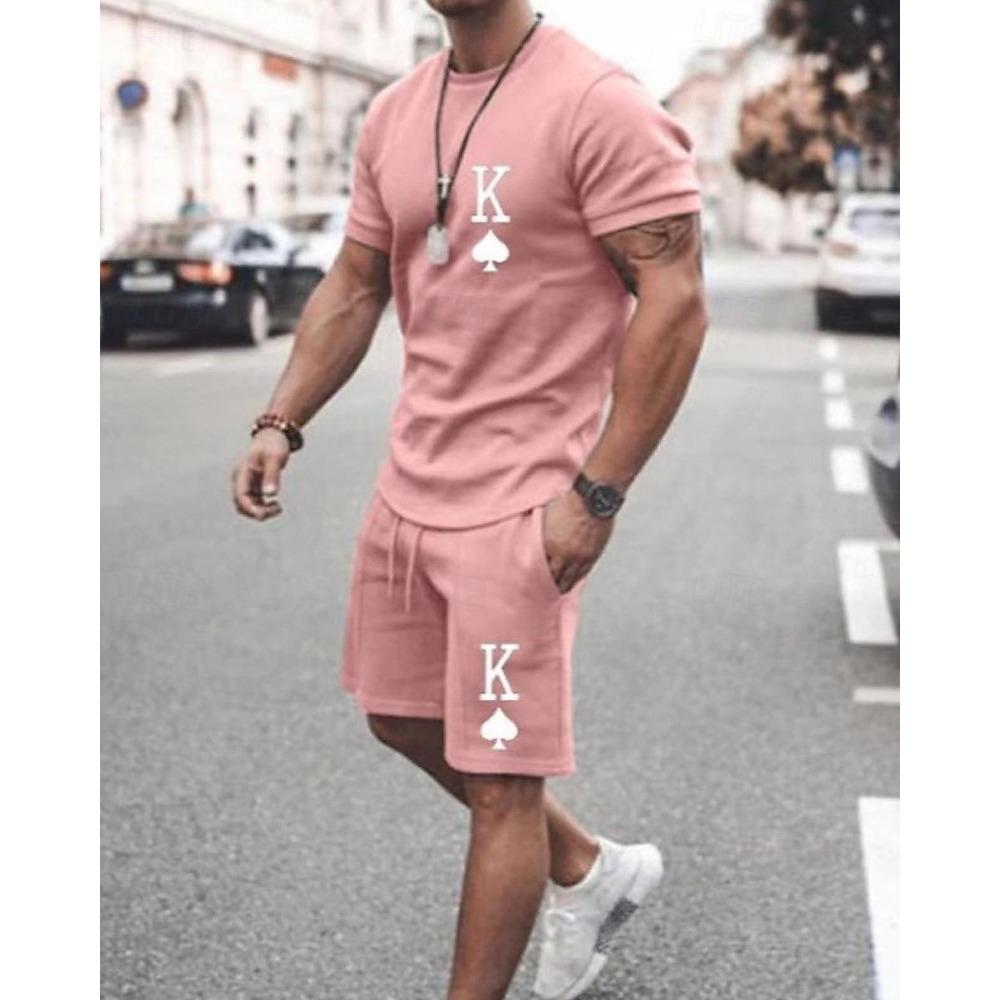 Men s T-shirt Set 2-piece T-shirt and Shorts Set Summer Fashion Casual 2-piece Men s T-shirt Set S