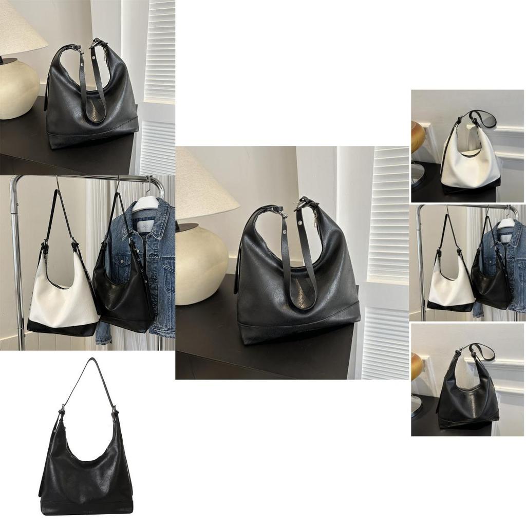 Chic Urban Simple Large Capacity Pu Leather Tote Bag For Women In Black And White