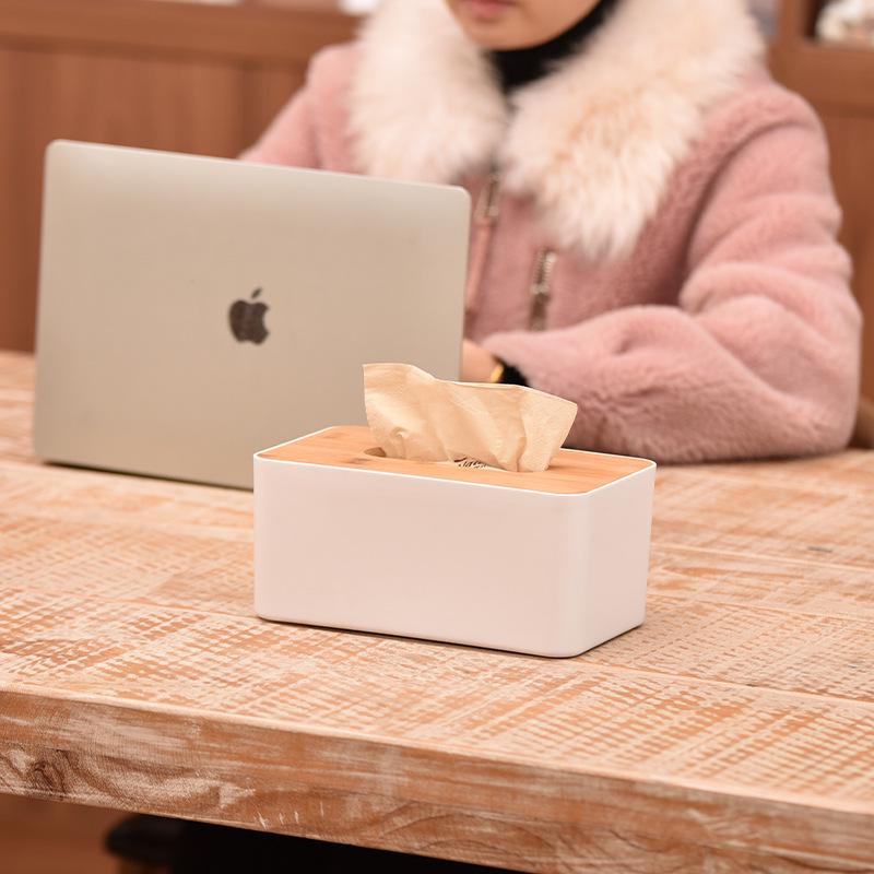 Nordic Bamboo Cover Tissue Box for Bedroom, Living Room, Hotel - Creative Desktop Napkin Storage with LOGO