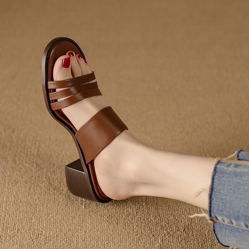 Fashion Women Sandals High Heels Slippers Pumps Genuine Leather Shoes Woman 2024 New Spring Summer Party Office Ladies Slippers