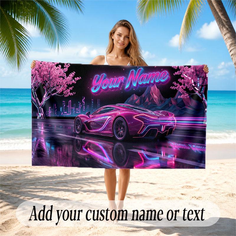 Neon Abstract Theme Beach Towel Personalized Custom Name & Text Soft Quick Dry Beach Towel for Swimming Travel