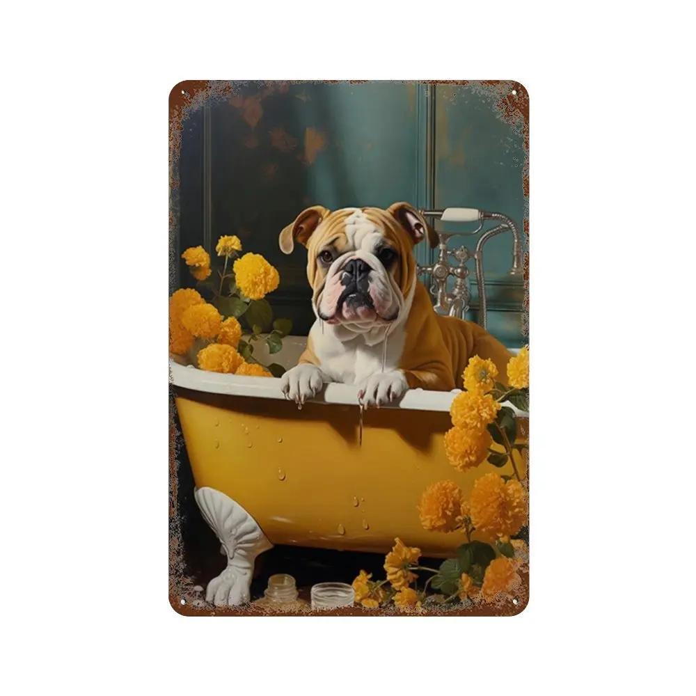 Funny Animal Posters Metal Tin Sign Plaque Dog Monkey Reading Newspapers Decorative Plates For Toilet Bathroom Wall Art Decor