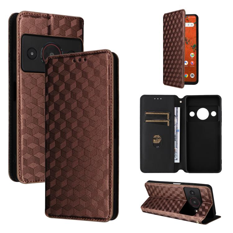 Cubic Grid Texture Flip Leather Phone Case