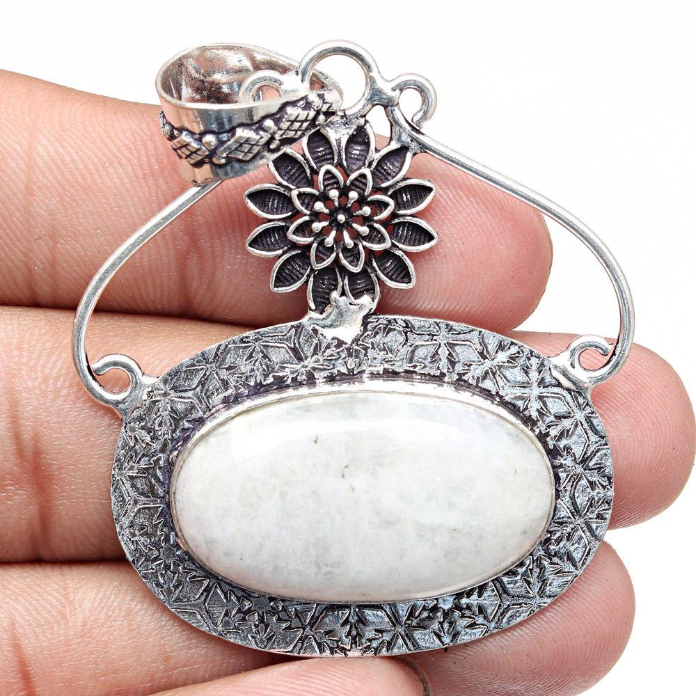 Necklace Moonstone Gemstone Handmade Gift For Her Silver Jewelry 2.25"