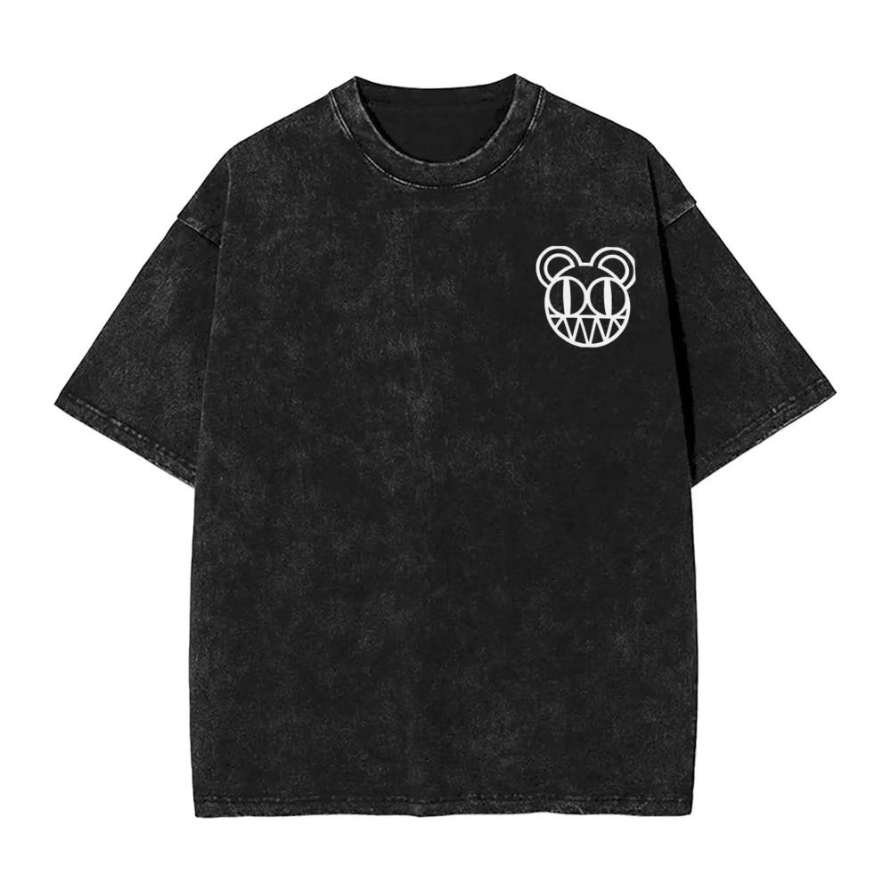 Oversized Acid-Wash Vintage Short-Sleeve T-Shirt Featuring Radiohead Iconic Handshake Graphic Print