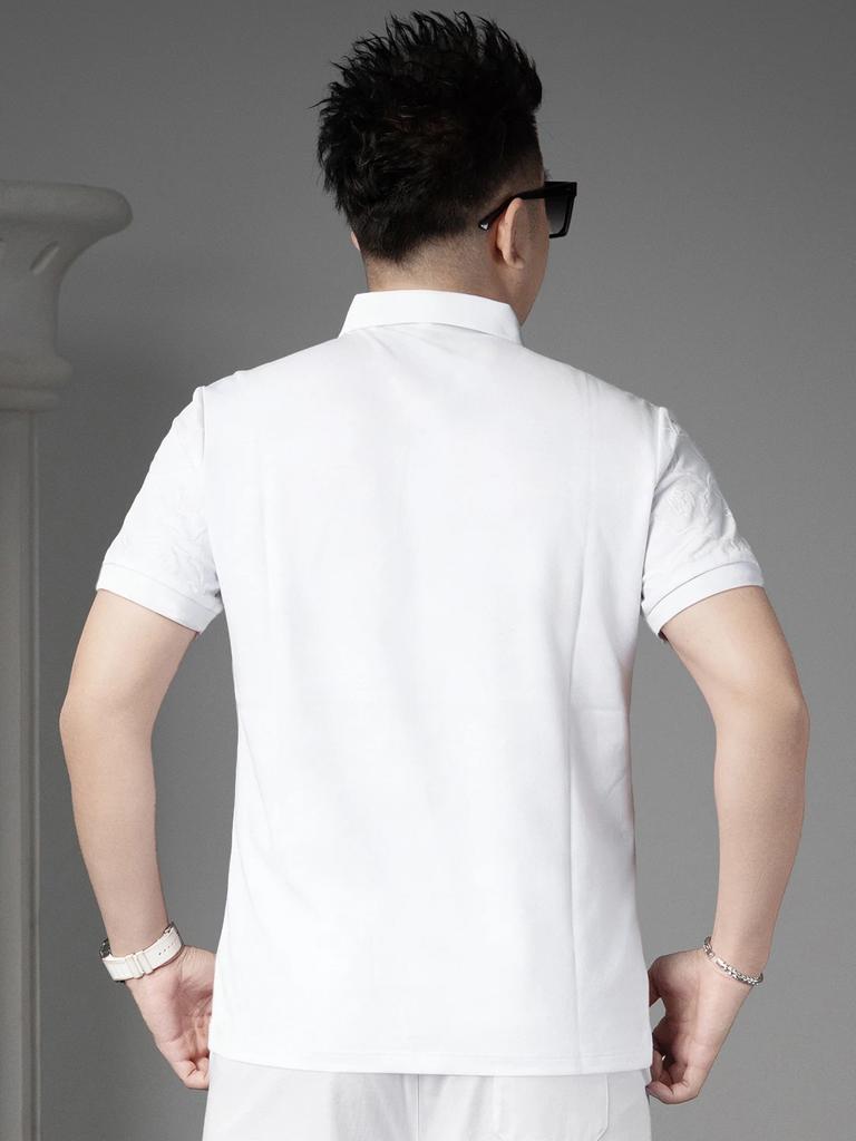 European Style Trendy Velvet Print Polo Shirt Men's Short-Sleeve Top with Turn-Down Collar 2026 Summer New Half-Sleeve T-Shirt
