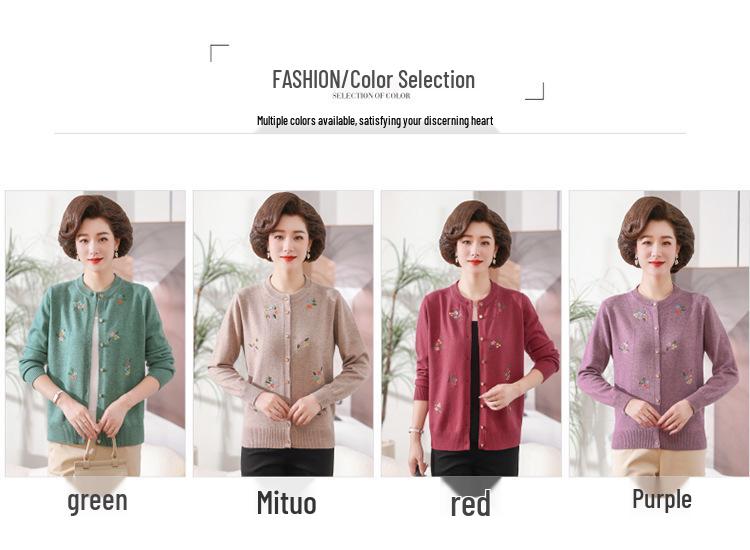 Wool Cardigan for Middle-aged and Elderly Women: Spring & Autumn Knitted Jacket