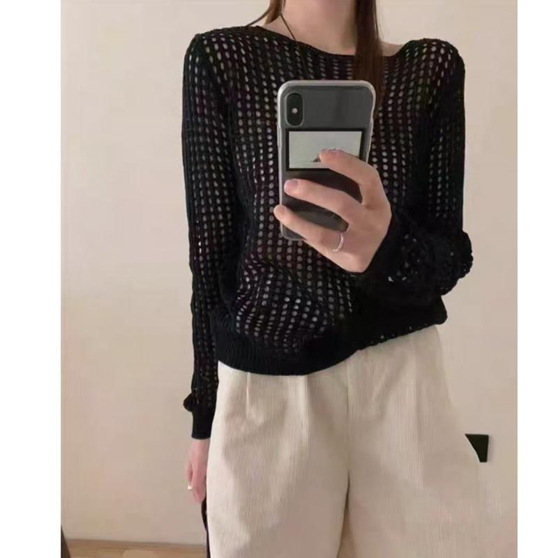 Fashion Hollow Out Women Sexy Loose Sunscreen Shirts Women Spring and Summer New Long Sleeve Casual Blouse Women Elegant O Neck Lady Shirt Tops 26581
