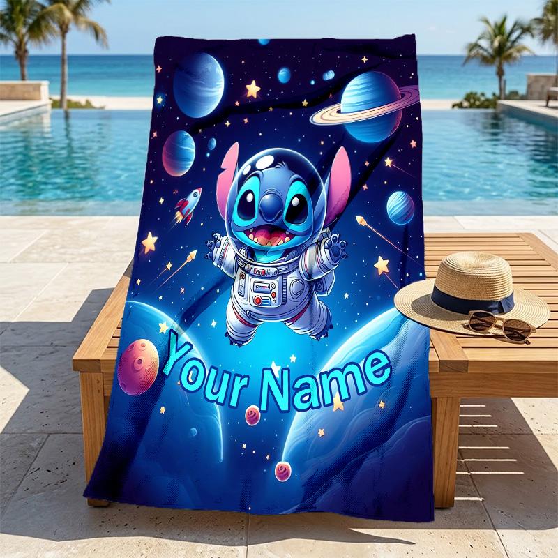 Custom Name Stitch Dreams Stylish Digital Printing Beach Towel Quick‑Drying Absorbent Blanket for Beach Pool Gym Travel