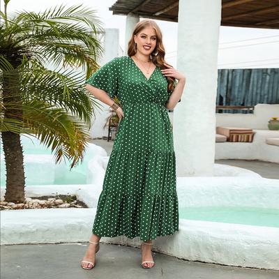 Summer Women Plus Size Polka Dot Dress Casual V-Neck Vacation Dress Elegant Loose Midi Dresses