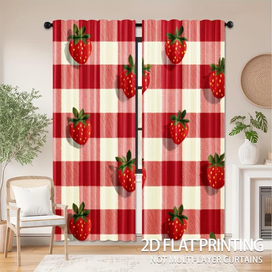 Digital Printed Curtains with Strawberry Plaid Design, Stylish Window Drapes for Living Room Bedroom Home Decoration