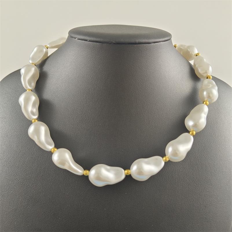 Versatile French-Style Choker: Irregular Pearl Necklace with OT Buckle for Women
