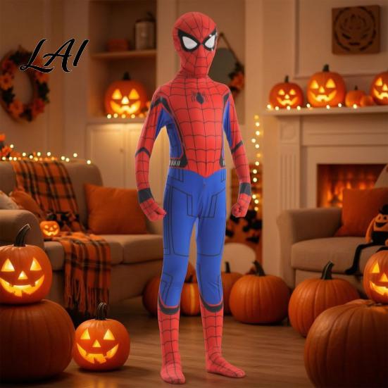 Full Body Costume Spider Hero Bodysuit with Mask Coverage Zentai for Boys Mask Kids Adults Stretchy Cosplay Outfit Fancy Dress Halloween Masquerade