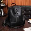 Women's PU Backpack Double Zipper Solid Color Retro Large Capacity School Bag Multifunctional Shoulder Bag