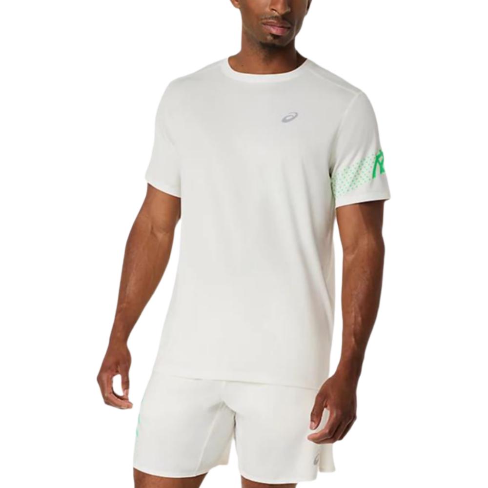 ASICS Running T Shirts Men s Cream/Vibrant Green Moderate 2011D458-100 L